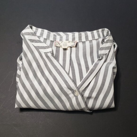 Pink Rose Blouse Womens Size Medium Grey Stripe Surplice Citycore Light Academia - Picture 16 of 16